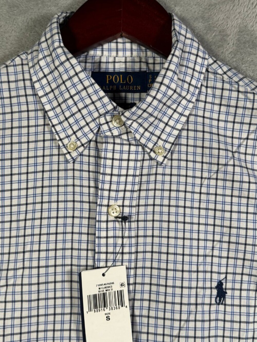 Polo Ralph Lauren Button Up Shirt Mens S Blue White Plaid Classic Fit Twill